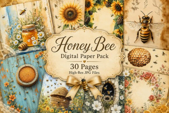Download Vintage Bee Botanical Junk Journal Paper - Premium Resources